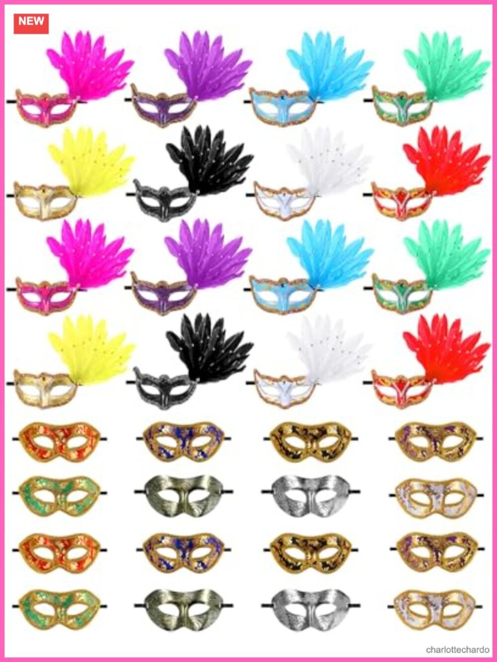 Masquerade Masks Venetian Feather Flower 32 Pc Bulk Party Favors